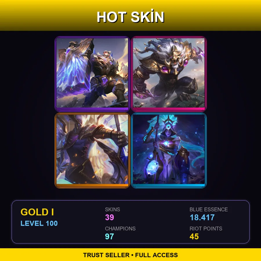 LAS | Victorious Braum | Victorious Rengar | Victorious Aatrox | Cosmic Huntress Nidalee | 39 Skin | 97 Champ | Gold I | Lv100