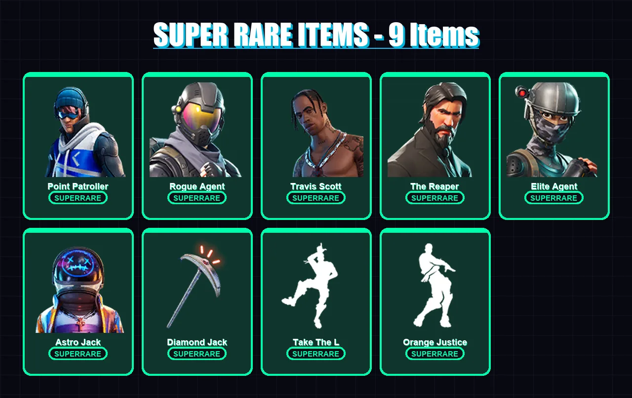 [PC/XBOX] | Point Patroller | Rogue Agent | Travis Scott | The Reaper | Elite Agent | 103 skin | 84 pickaxe | 80 emote | 54 glider | Lv764 — Fortnite account