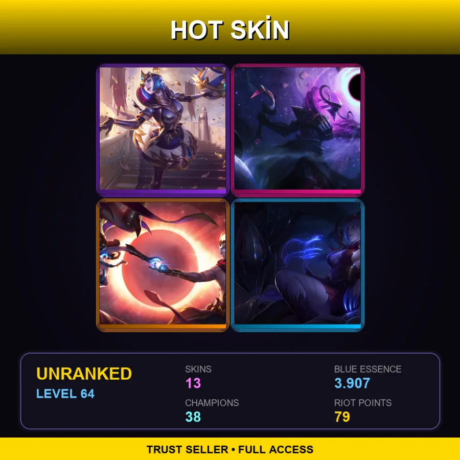 EUW | Victorious Orianna | Dark Star Thresh | Cosmic Dawn Rakan | Blood Moon Elise | 13 Skin | 38 Champ | Lv64