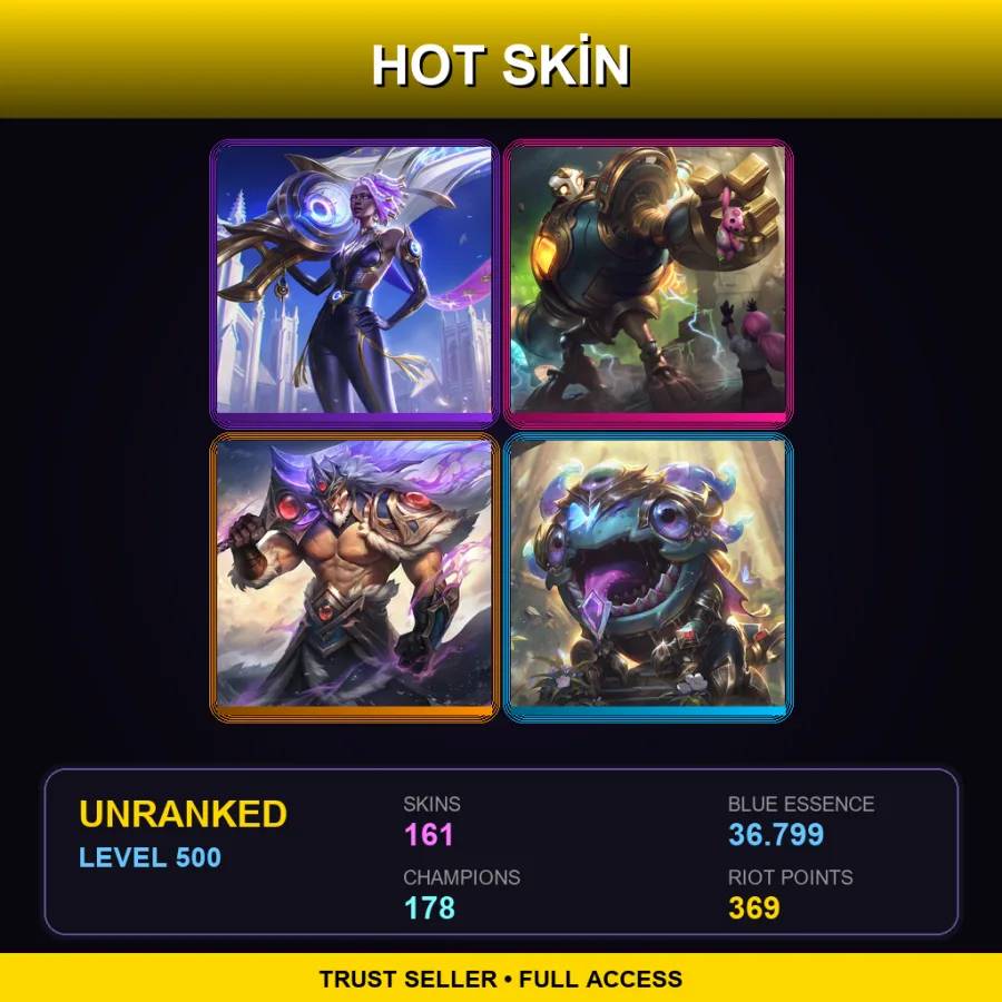 EUW | Lv500 | Unranked | 161 Skin | 178 Champ