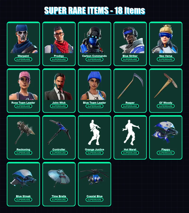 [PC/XBOX] | Warpaint | Prodigy | Carbon Commando | Blue Striker | Neo Versa | 189 skin | 215 pickaxe | 198 emote | 199 glider | Lv3712 — Fortnite account