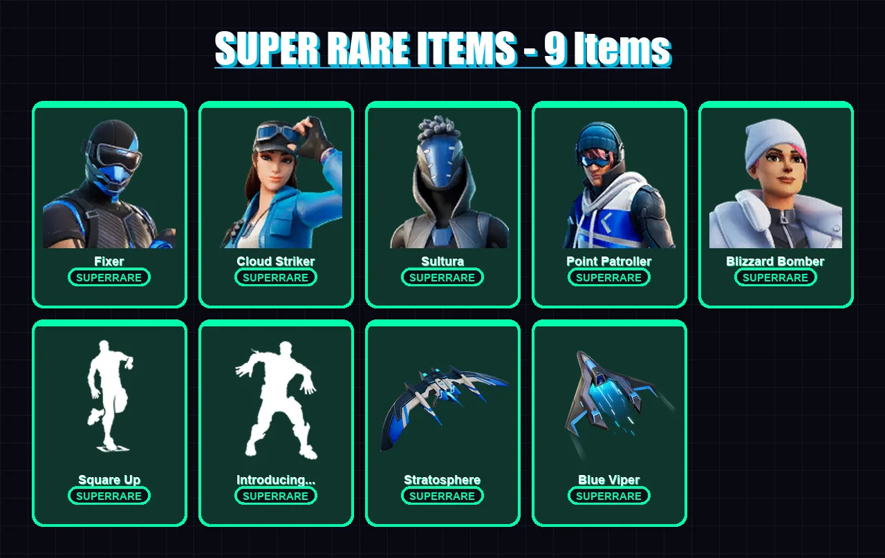 [PS4/PS5/XBOX/PC] | Fixer | Cloud Striker | Sultura | Point Patroller | Blizzard Bomber | 91 skin | 121 pickaxe | 102 emote | 122 glider | Lv1520