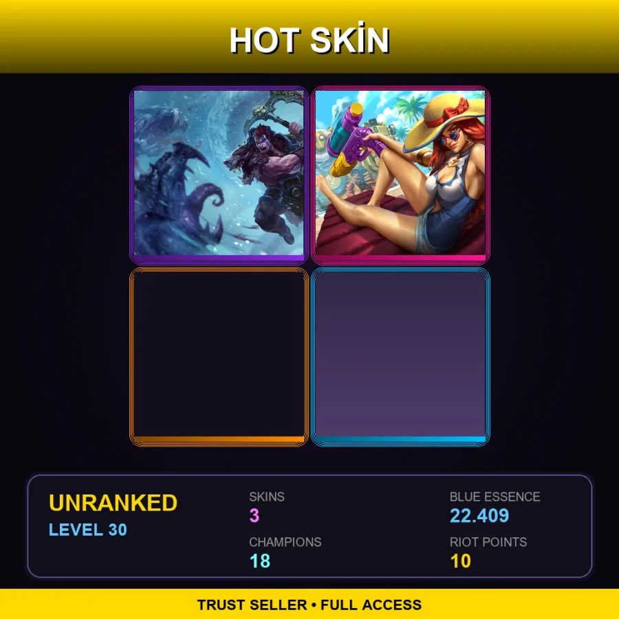 TW | Lv30 | Unranked | 3 Skin | 18 Champ — LoL account