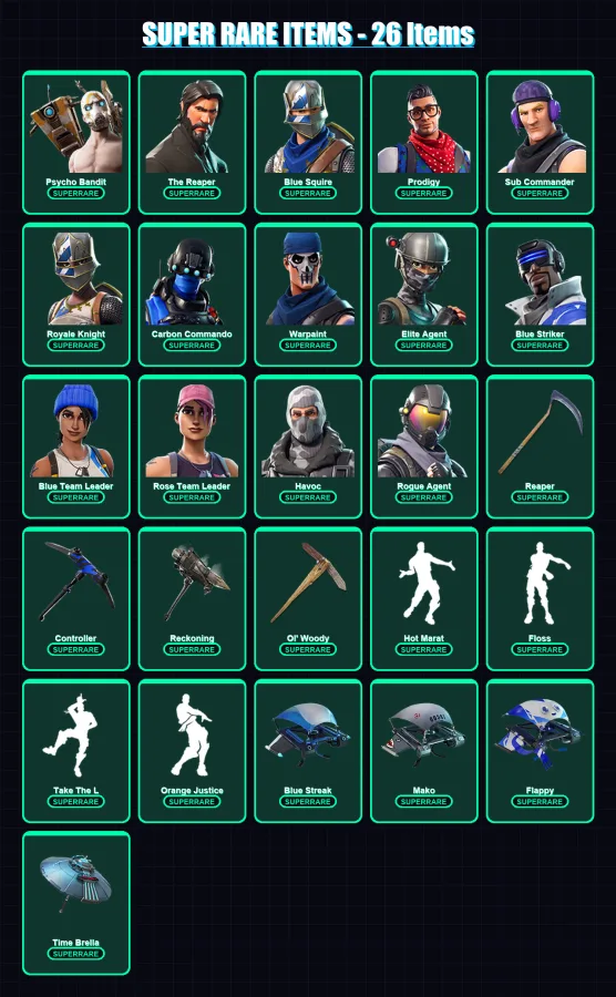[PC] | Psycho Bandit | The Reaper | Blue Squire | Prodigy | Sub Commander | 215 skin | 210 pickaxe | 176 emote | 154 glider | Lv1939 — Game account