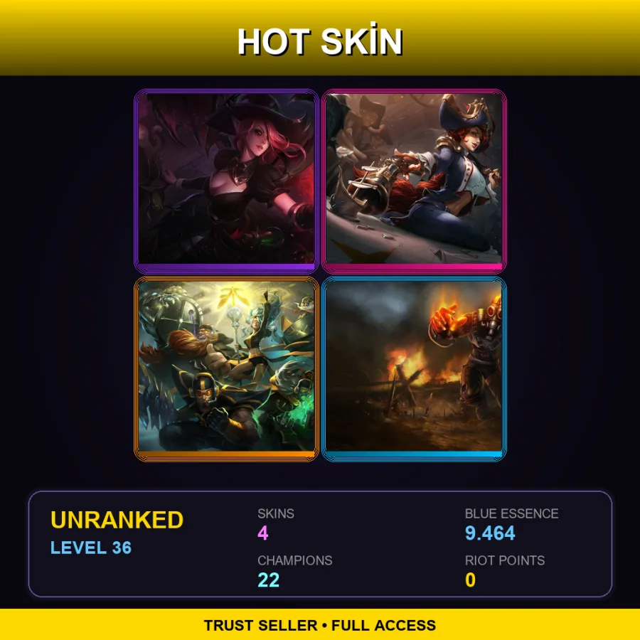RU | Bewitching Morgana | Waterloo Miss Fortune | Fnatic Karthus | Apocalyptic Brand | 4 Skin | 22 Champ | Lv36