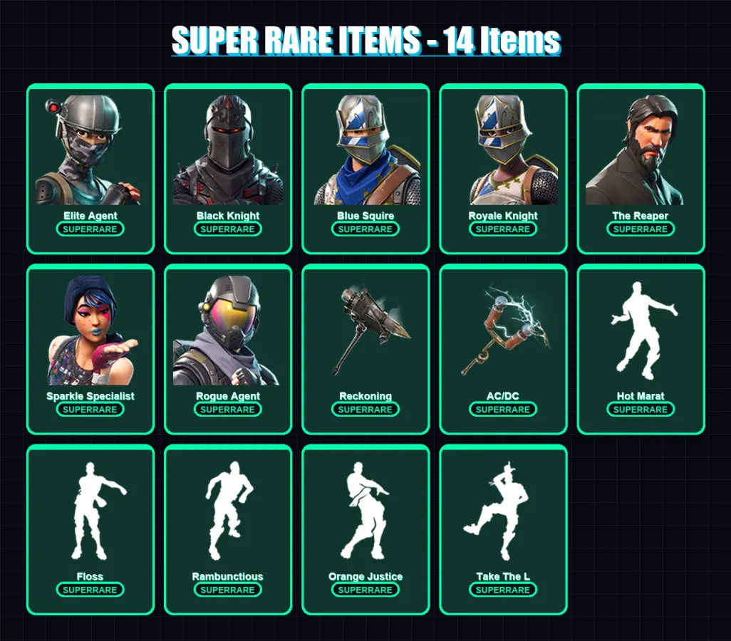 [PC/XBOX/PSN] | Elite Agent | Black Knight | Blue Squire | Royale Knight | The Reaper | 49 skin | 28 pickaxe | 62 emote | 37 glider | Lv558