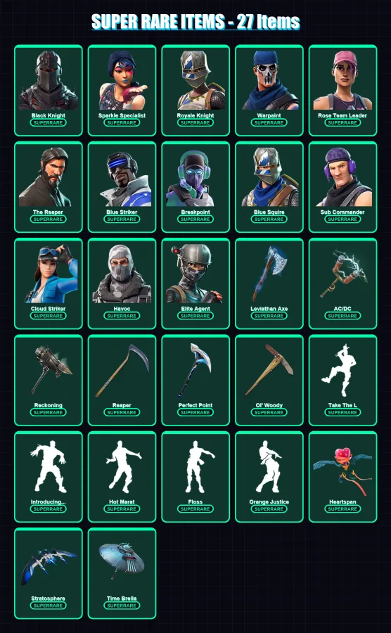 [PC/XBOX] | Black Knight | Sparkle Specialist | Royale Knight | Warpaint | Rose Team Leader | 169 skin | 172 pickaxe | 132 emote | 148 glider | Lv21