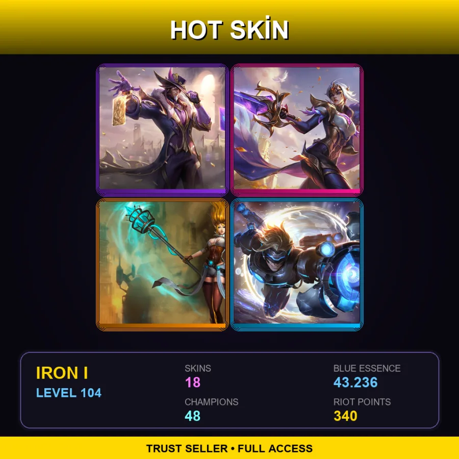EUW | Lv104 | Iron I | 18 Skin | 48 Champ