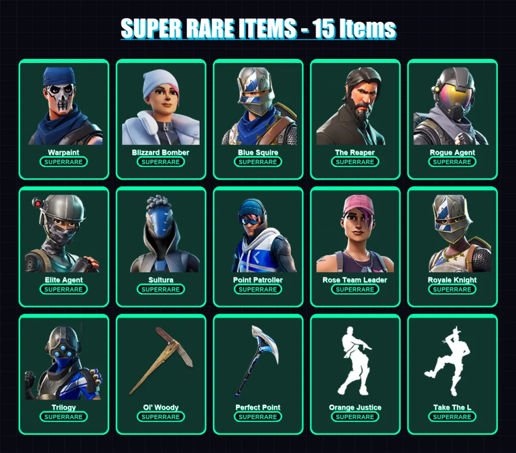 [PC/XBOX/PSN] | Warpaint | Blizzard Bomber | Blue Squire | The Reaper | Rogue Agent | 35 skin | 40 pickaxe | 34 emote | 43 glider | Lv703