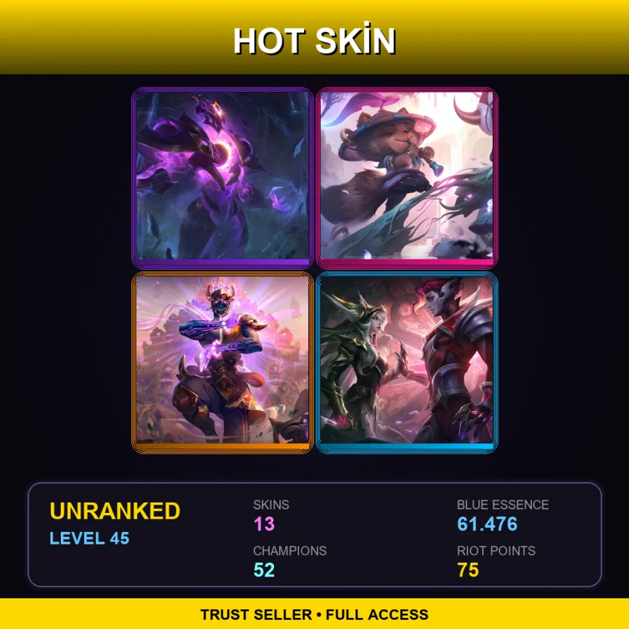TR | Lv45 | Unranked | 13 Skin | 52 Champ