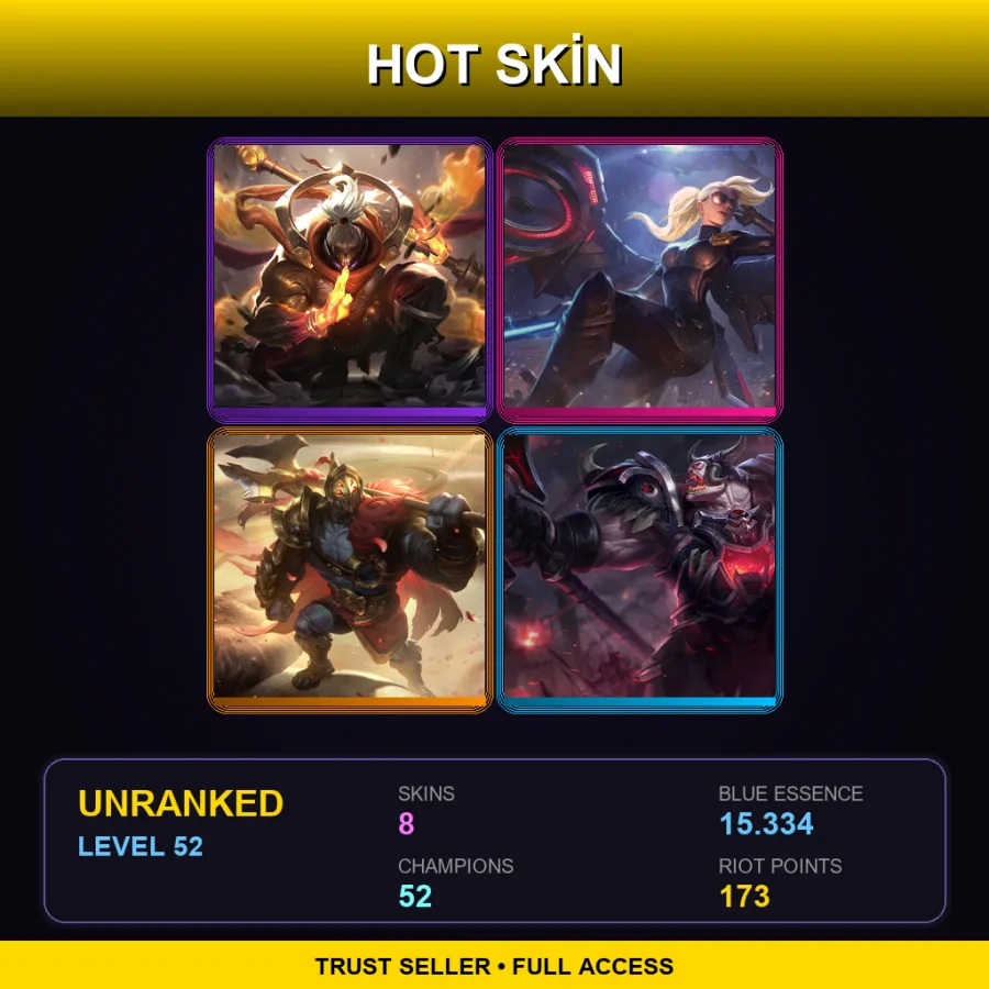 EUW | Lv52 | Unranked | 8 Skin | 52 Champ — LoL account
