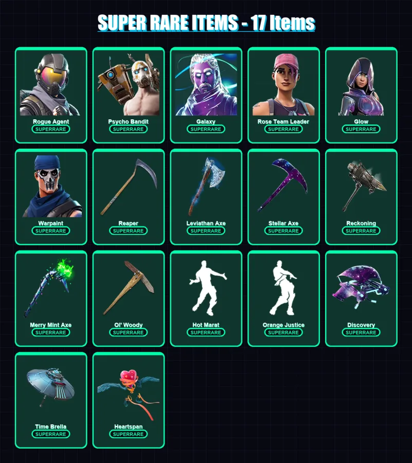 [PC/XBOX/PSN] | Rogue Agent | Psycho Bandit | Galaxy | Rose Team Leader | Glow | 118 skin | 151 pickaxe | 142 emote | 129 glider | Lv2063