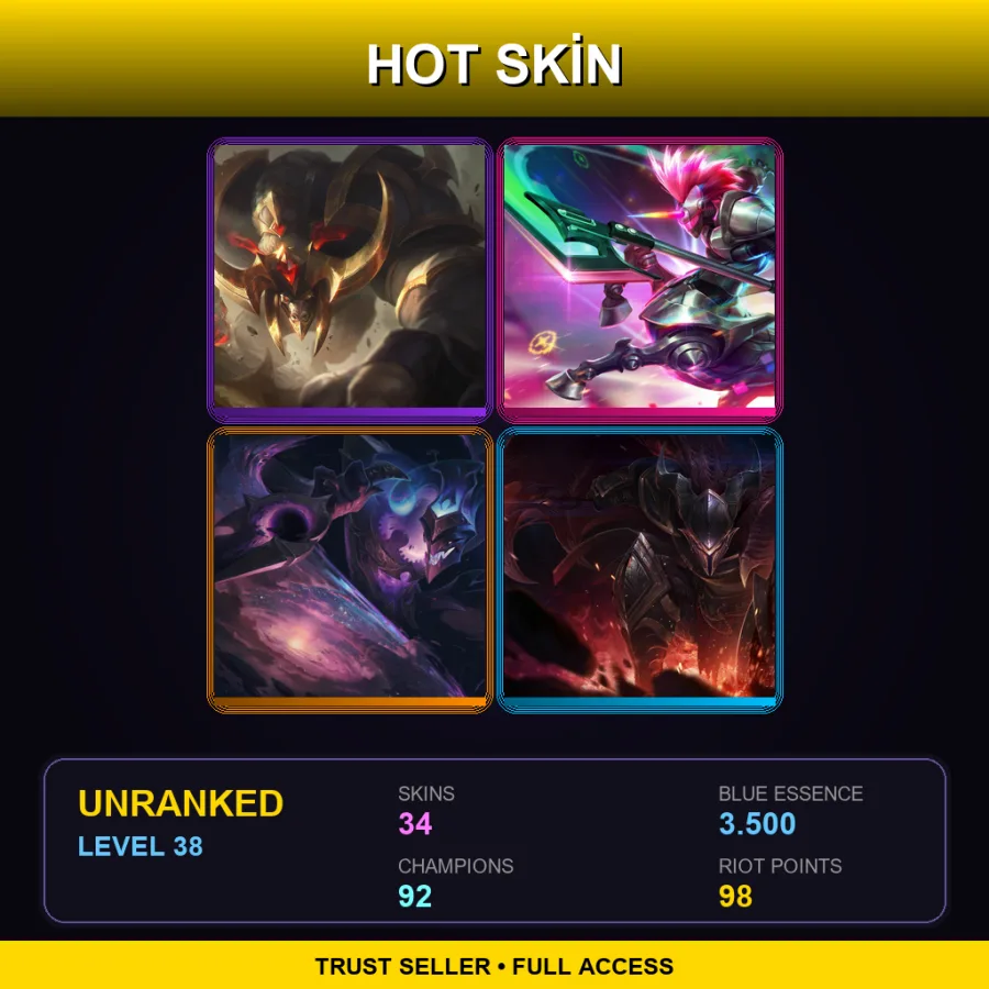 EUW | Lv38 | Unranked | 34 Skin | 92 Champ
