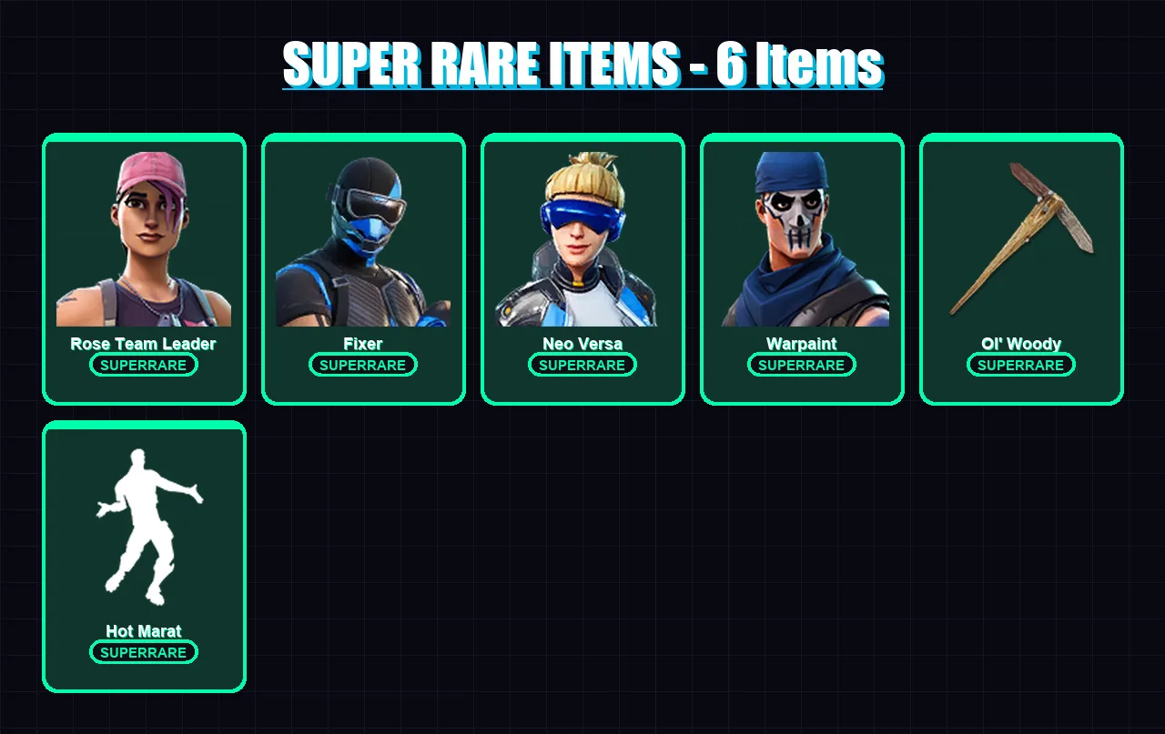 [PS4/PS5/XBOX/PC] | Rose Team Leader | Fixer | Neo Versa | Warpaint | Kymera | 71 skin | 80 pickaxe | 59 emote | 79 glider | Lv968