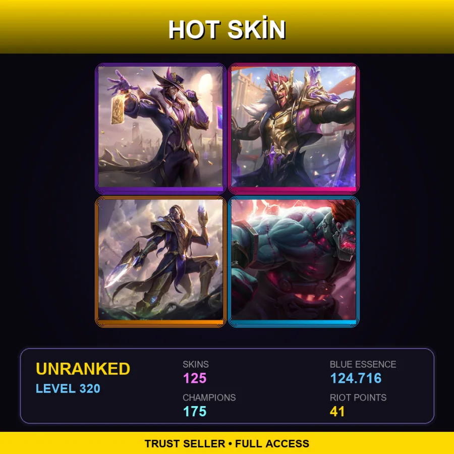 LAN | Lv320 | Unranked | 125 Skin | 175 Champ — Victorious Draven