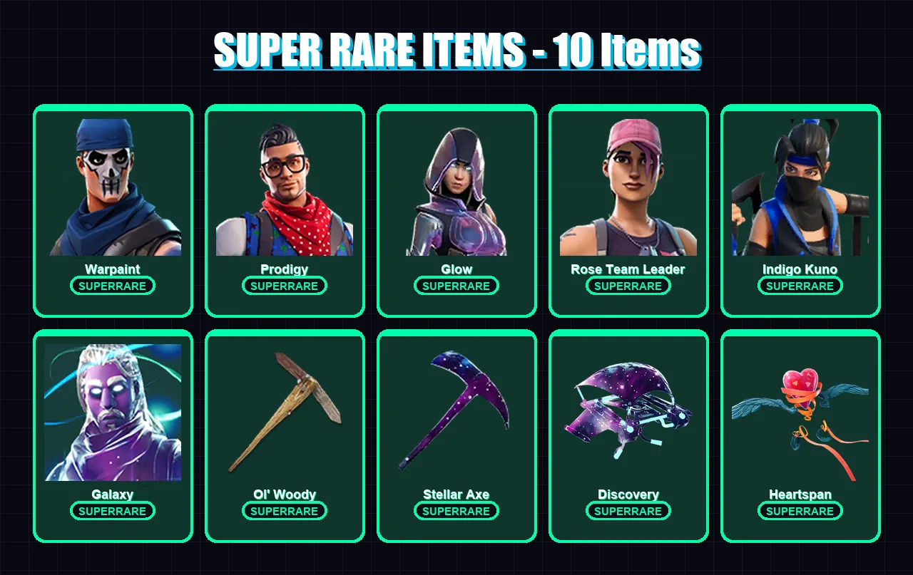 [PC/XBOX] | Warpaint | Prodigy | Glow | Rose Team Leader | Indigo Kuno | 98 skin | 142 pickaxe | 91 emote | 118 glider | Lv1826