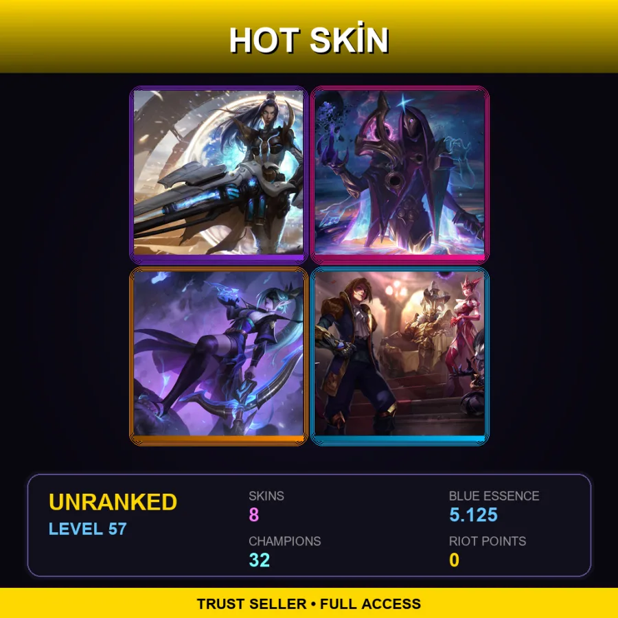 EUW | Lv57 | Unranked | 8 Skin | 32 Champ