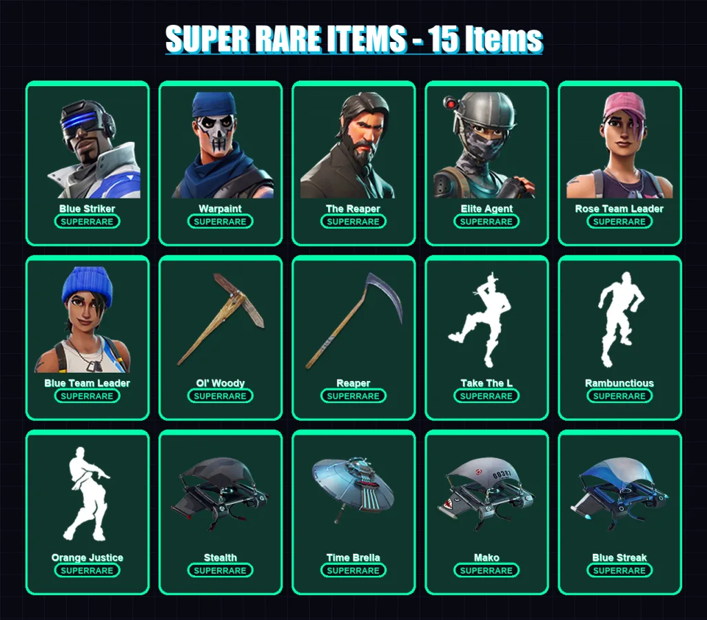 [PS4/PS5/XBOX/PC] | OG Skull Trooper | Blue Striker | Warpaint | The Reaper | Elite Agent | 127 skin | 137 pickaxe | 108 emote | 111 glider | Lv1677