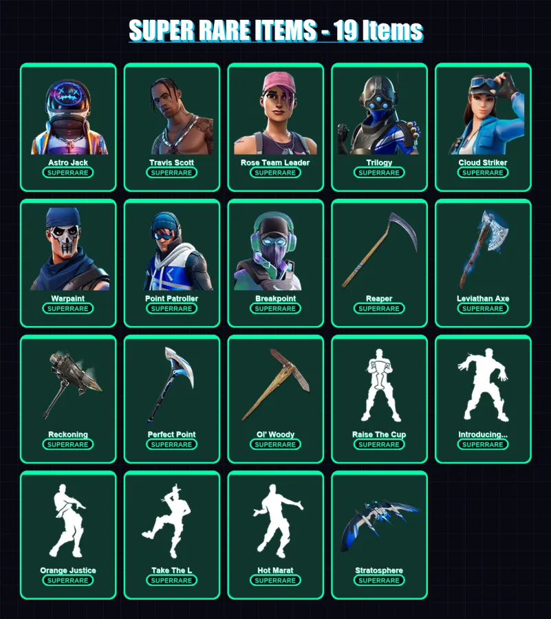 [PC/XBOX/PSN] | Astro Jack | Travis Scott | Rose Team Leader | Trilogy | Cloud Striker | 193 skin | 141 pickaxe | 140 emote | 120 glider | Lv1375