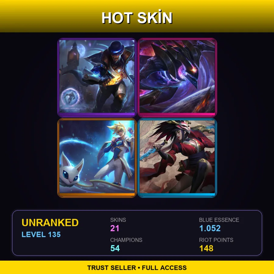 NA | Lv135 | Unranked | 21 Skin | 54 Champ — LoL account