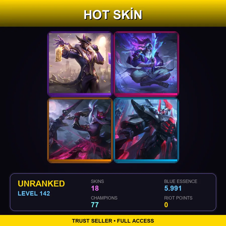 LAN | Lv142 | Unranked | 18 Skin | 77 Champ — LoL account