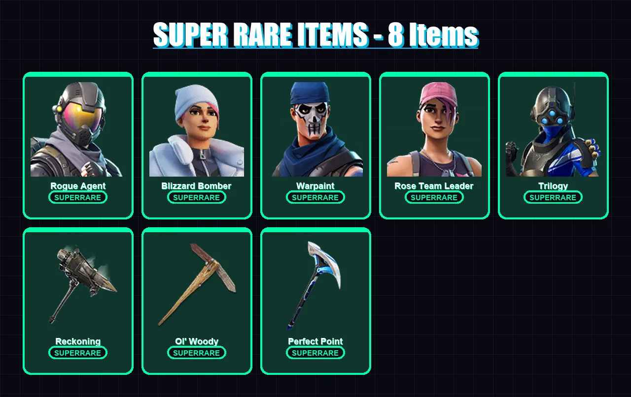 [PS4/PS5/XBOX/PC] | Rogue Agent | Blizzard Bomber | Warpaint | Rose Team Leader | Trilogy | 36 skin | 36 pickaxe | 26 emote | 22 glider | Lv207 — Fortnite account