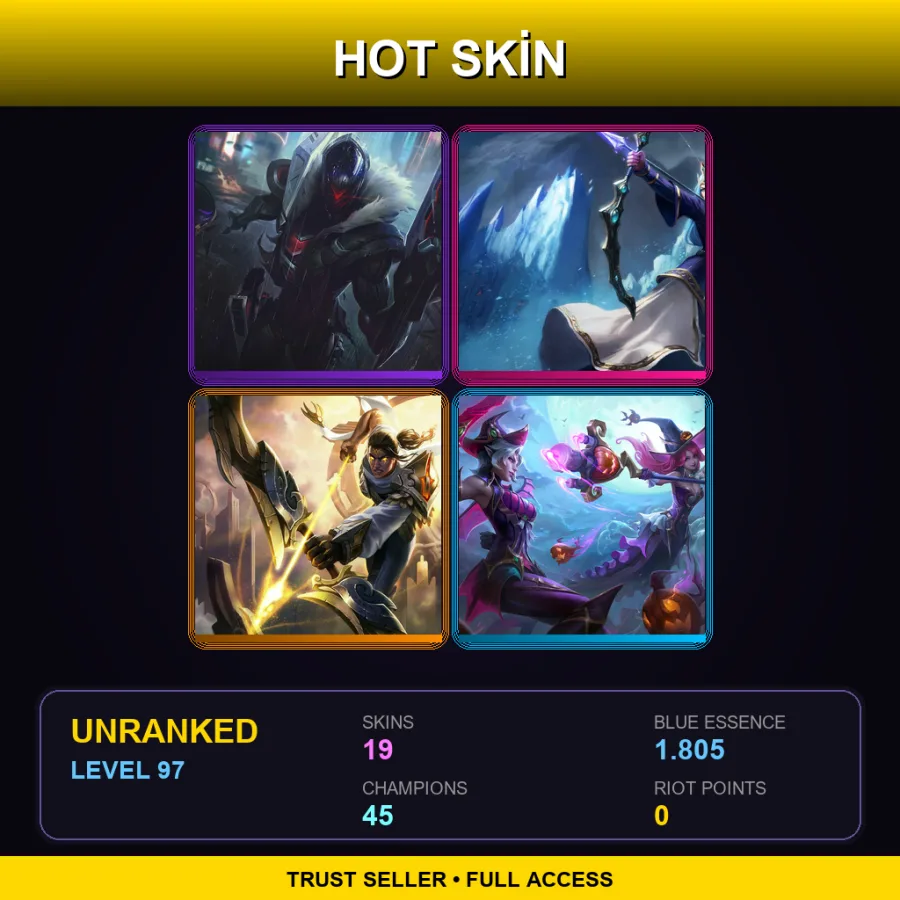 BR | PROJECT: Jhin | Queen Ashe | Arclight Varus | Bewitching Nami | 19 Skin | 45 Champ | Lv97