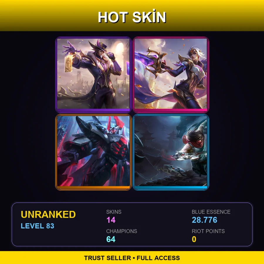 EUW | Lv83 | Unranked | 14 Skin | 64 Champ — LoL account
