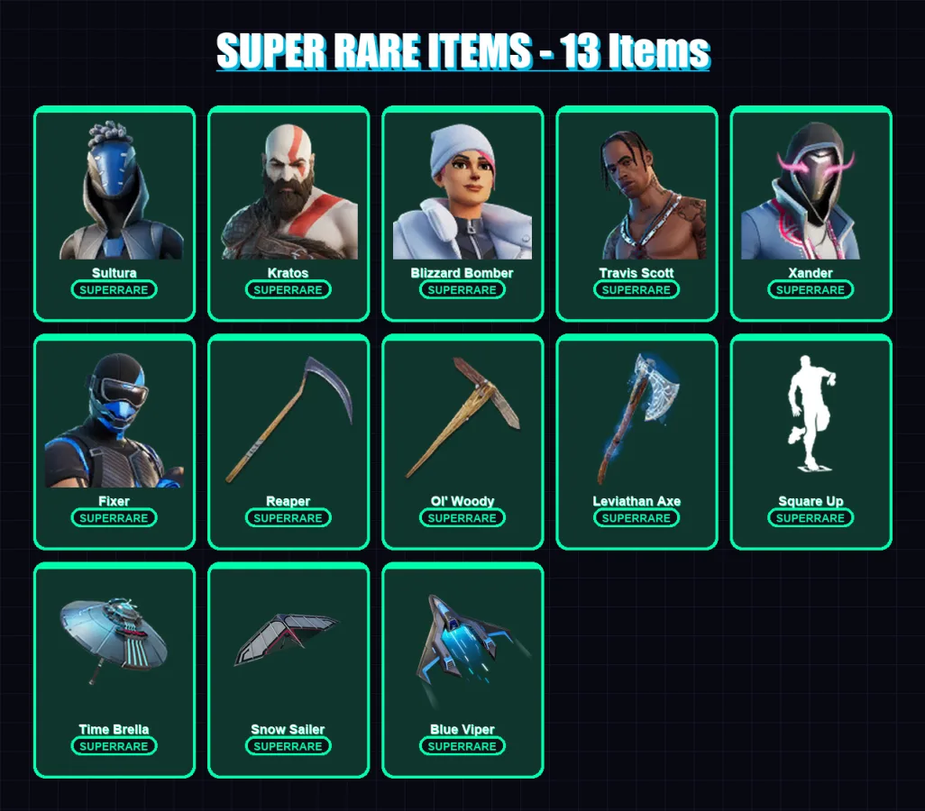 [PC/XBOX/PSN] | Sultura | Kratos | Blizzard Bomber | Travis Scott | Xander | 235 skin | 215 pickaxe | 219 emote | 152 glider | Lv3187