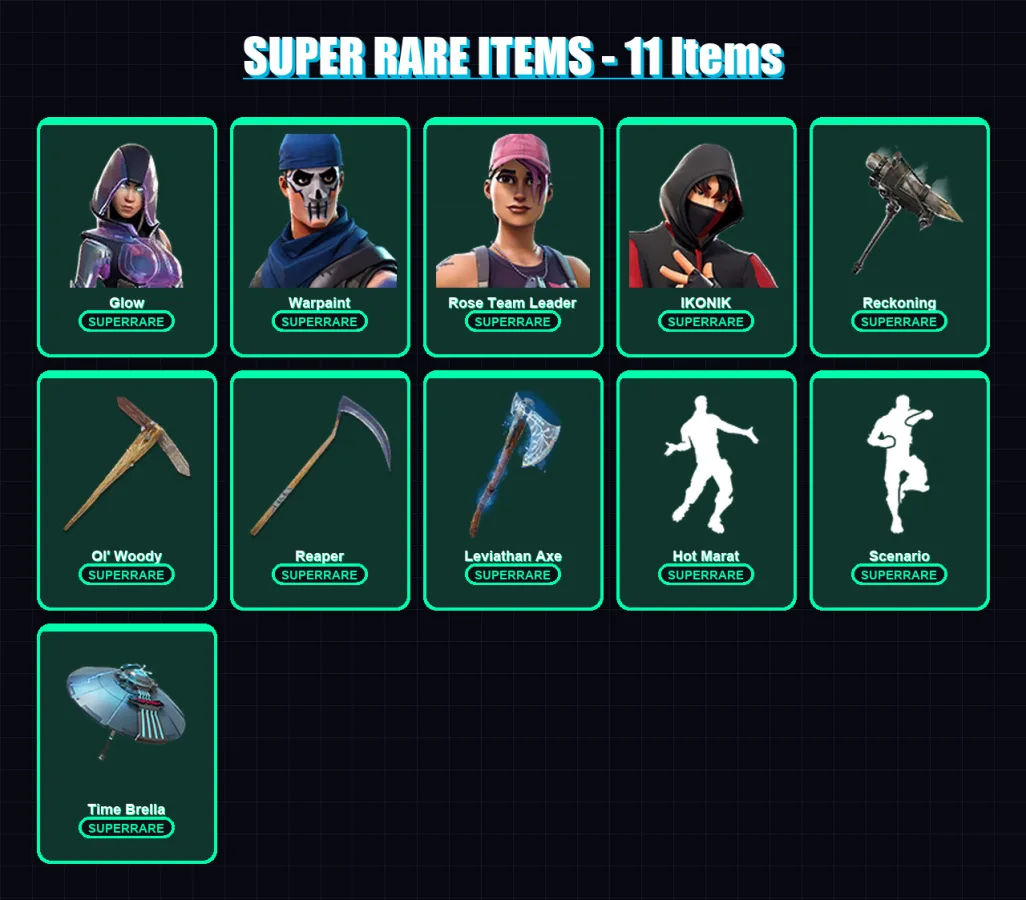 [PC/PSN] | Glow | Warpaint | Rose Team Leader | IKONIK | Deadpool | 124 skin | 165 pickaxe | 135 emote | 150 glider | Lv2600