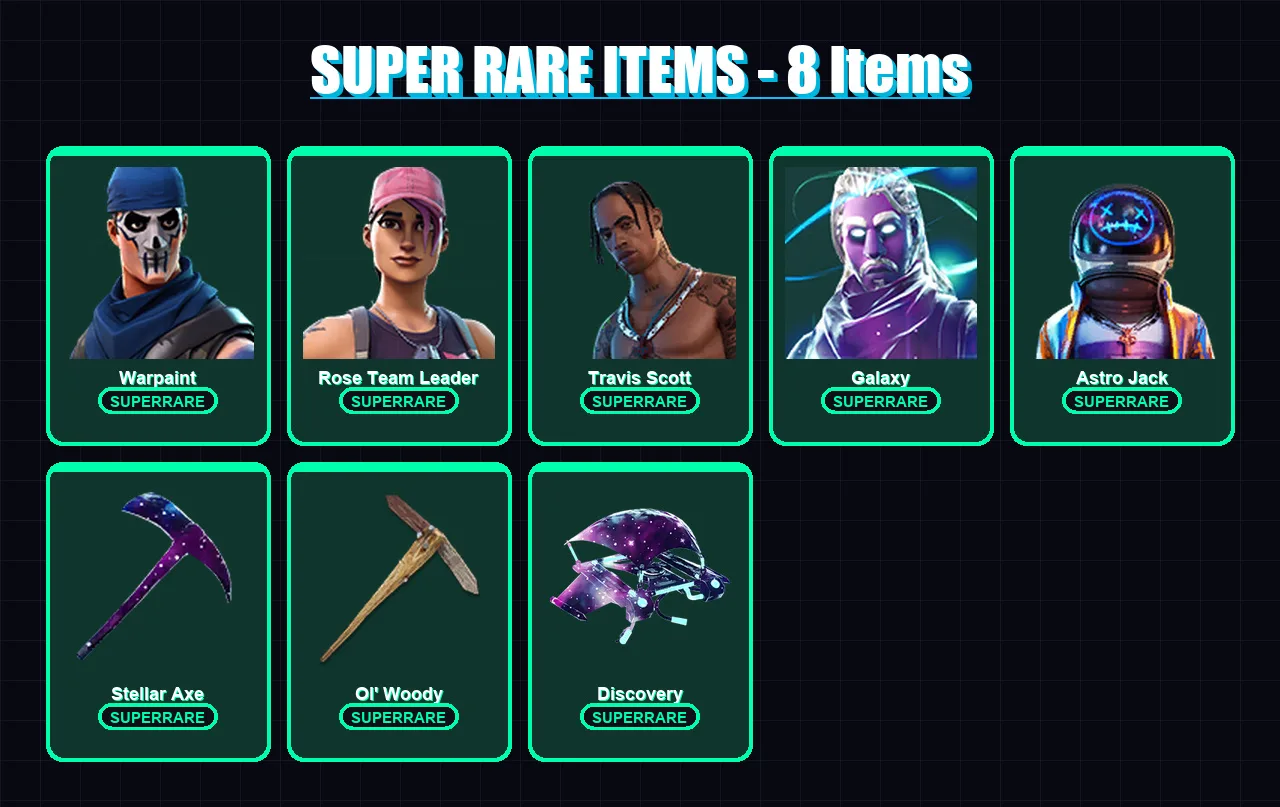 [PC/XBOX/PSN] | Warpaint | Rose Team Leader | Travis Scott | Galaxy | Astro Jack | 94 skin | 122 pickaxe | 86 emote | 109 glider | Lv1472