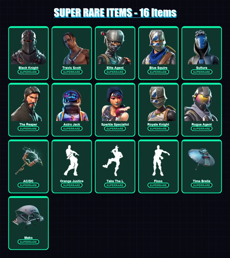 [PS4/PS5/PC] | Black Knight | Travis Scott | Elite Agent | Blue Squire | Sultura | 85 skin | 59 pickaxe | 95 emote | 61 glider | Lv943