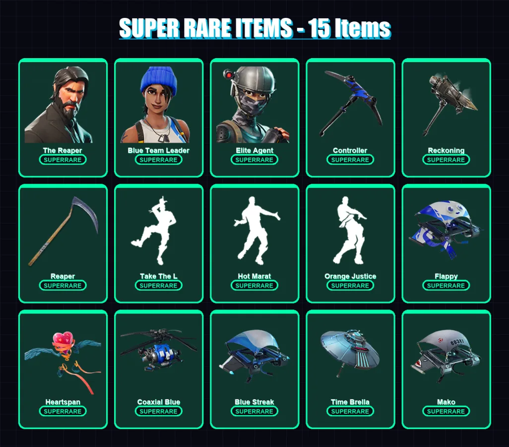 [PS4/PS5/XBOX/PC] | The Reaper | Blue Team Leader | Elite Agent | Drift | Dark Voyager | 61 skin | 55 pickaxe | 57 emote | 70 glider | Lv1045