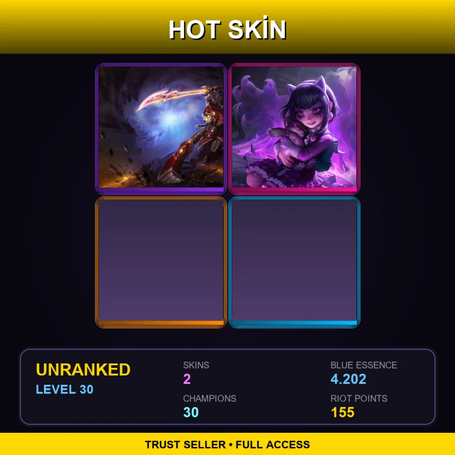 EUW | Ionia Master Yi | Goth Annie | 2 Skin | 30 Champ | Lv30