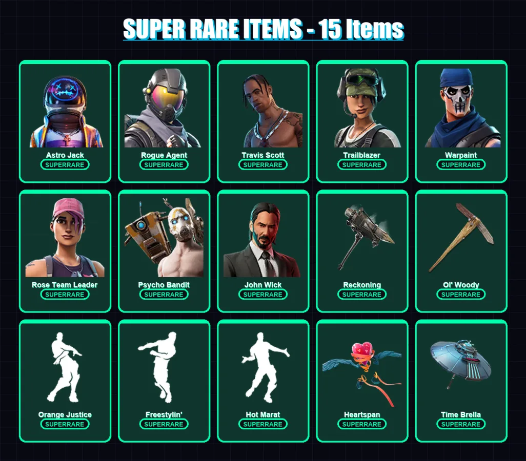 [PC/PSN] | Astro Jack | Rogue Agent | Travis Scott | Trailblazer | Warpaint | 385 skin | 380 pickaxe | 339 emote | 217 glider | Lv2454