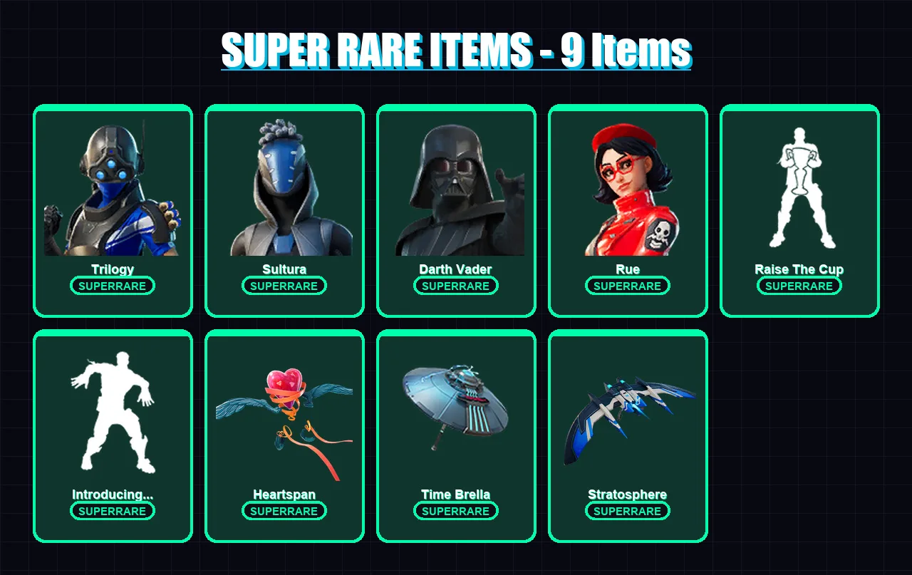 [PC/XBOX] | Trilogy | Sultura | Darth Vader | Rue | Spire Assassin | 249 skin | 223 pickaxe | 291 emote | 207 glider | Lv3429