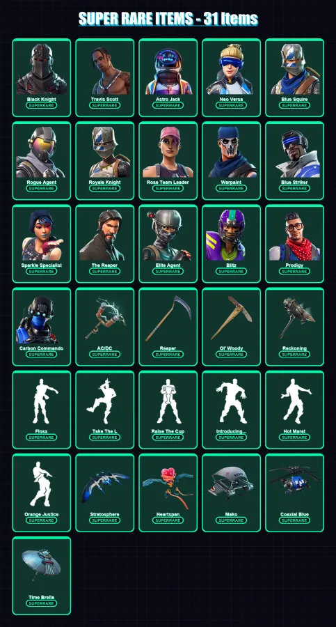 [PS4/PS5/XBOX/PC] | Black Knight | Travis Scott | Astro Jack | Neo Versa | Blue Squire | 146 skin | 95 pickaxe | 120 emote | 100 glider | Lv1062