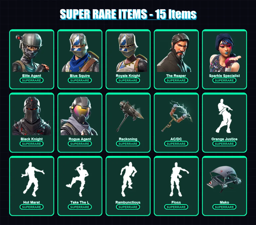 [PC/XBOX/PSN] | Elite Agent | Blue Squire | Royale Knight | The Reaper | Sparkle Specialist | 86 skin | 56 pickaxe | 102 emote | 78 glider | Lv1225