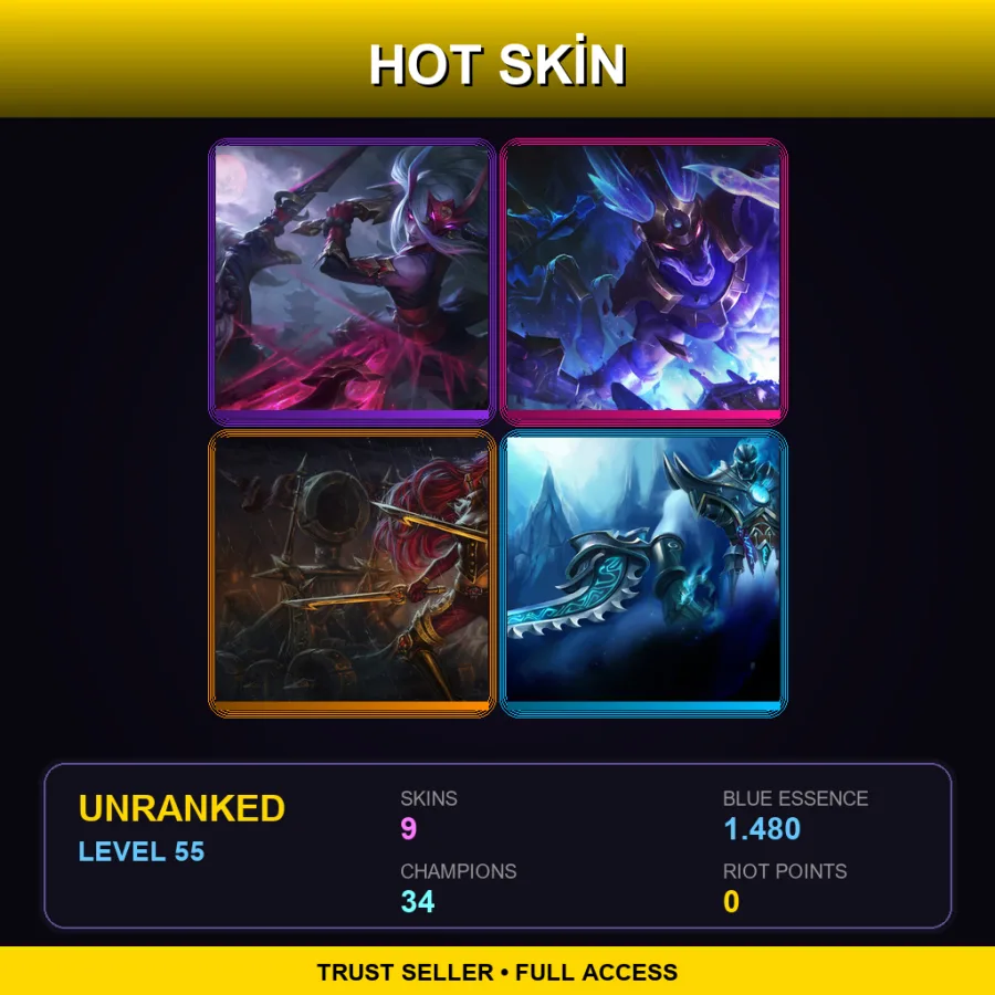 EUW | Lv55 | Unranked | 9 Skin | 34 Champ — LoL account