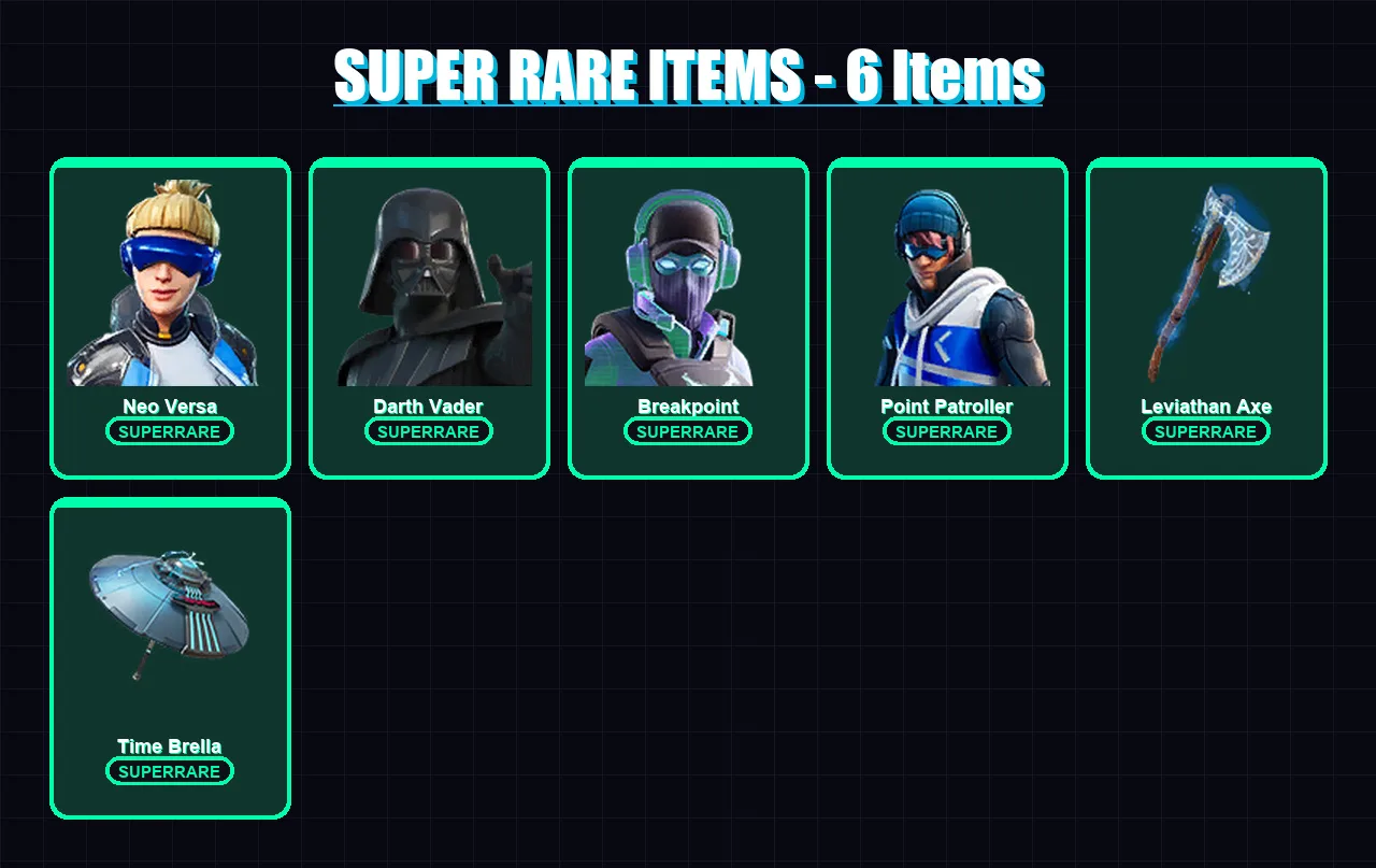 [PS4/PS5/XBOX/PC] | Neo Versa | Darth Vader | Breakpoint | Point Patroller | Menace | 240 skin | 227 pickaxe | 132 emote | 158 glider | Lv3038