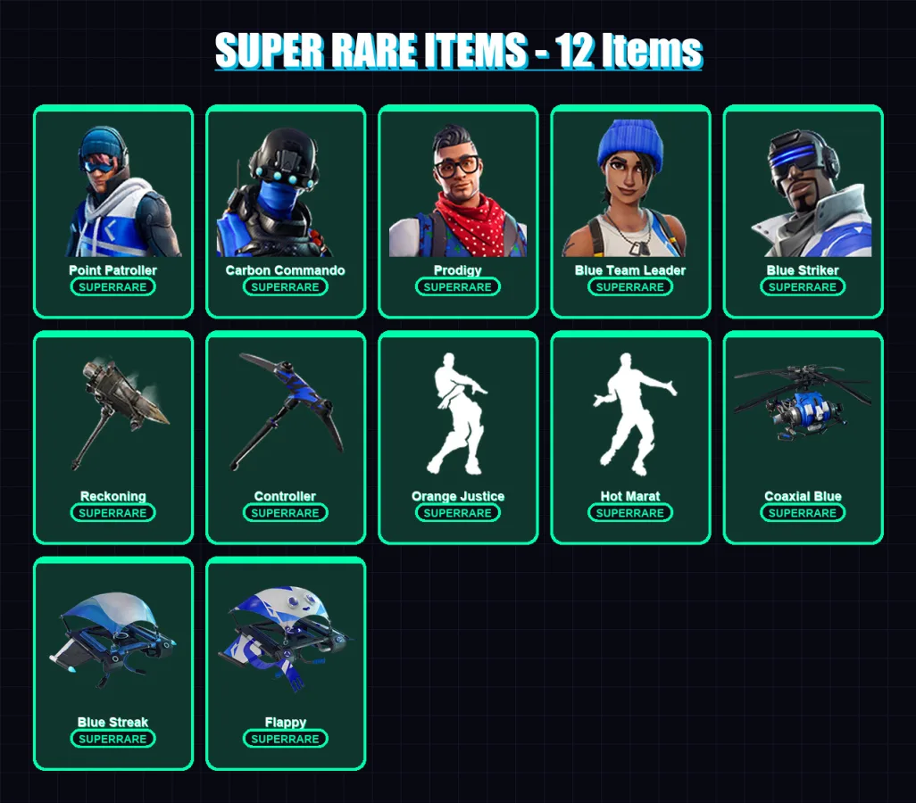 [PC/PSN] | Point Patroller | Carbon Commando | Prodigy | Blue Team Leader | Blue Striker | 86 skin | 71 pickaxe | 72 emote | 76 glider | Lv1178 — Game account