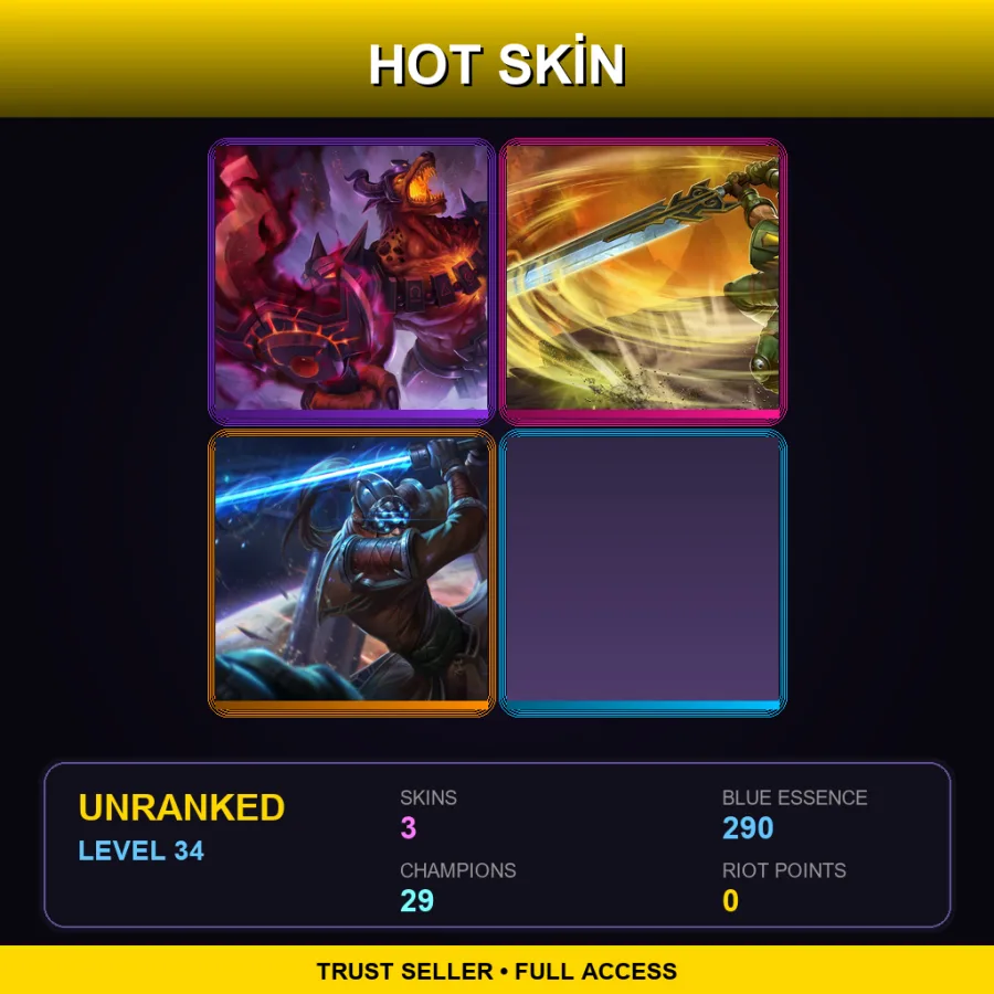 EUNE | Lv34 | Unranked | 3 Skin | 29 Champ — LoL account