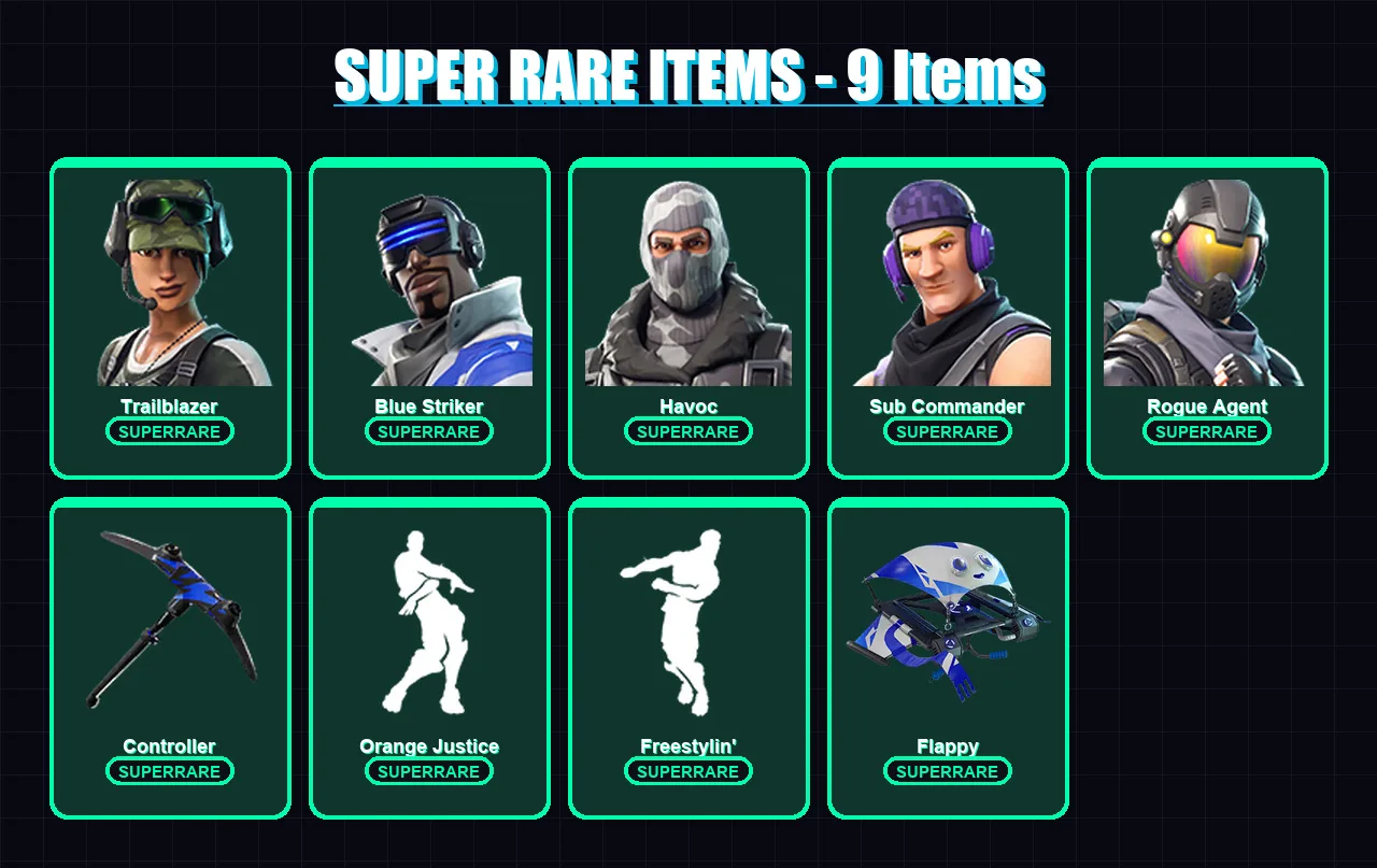 [PC/XBOX] | Trailblazer | Blue Striker | Havoc | Sub Commander | Rogue Agent | 15 skin | 13 pickaxe | 15 emote | 19 glider | Lv285