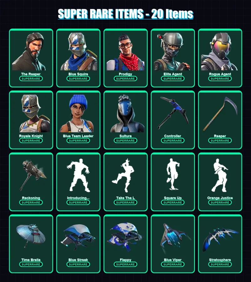 [PC/XBOX] | The Reaper | Blue Squire | Prodigy | Elite Agent | Rogue Agent | 62 skin | 63 pickaxe | 65 emote | 76 glider | Lv976