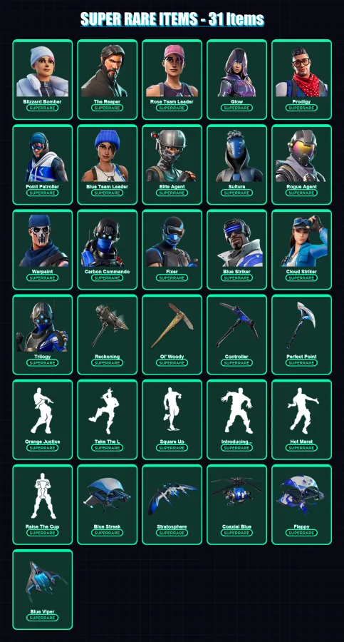 [PS4/PS5/XBOX/PC] | Blizzard Bomber | The Reaper | Rose Team Leader | Glow | Prodigy | 104 skin | 75 pickaxe | 78 emote | 82 glider | Lv897 — Fortnite account