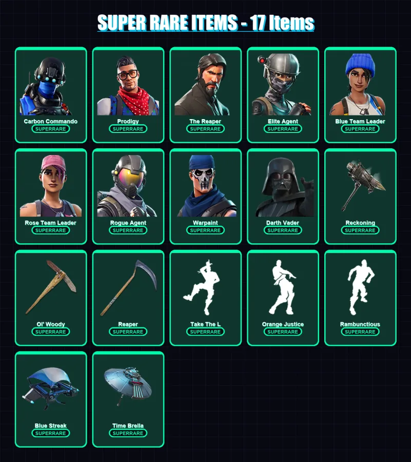 [PS4/PS5/XBOX/PC] | Carbon Commando | Prodigy | The Reaper | Elite Agent | Blue Team Leader | 87 skin | 89 pickaxe | 87 emote | 80 glider | Lv1272 — Fortnite account