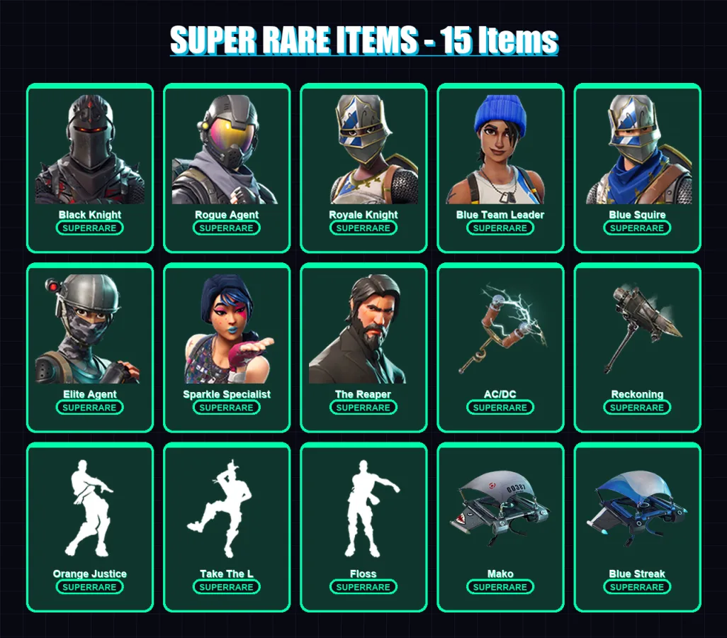[PC/XBOX/PSN] | Black Knight | Rogue Agent | Royale Knight | Blue Team Leader | Blue Squire | 31 skin | 18 pickaxe | 25 emote | 22 glider | Lv347