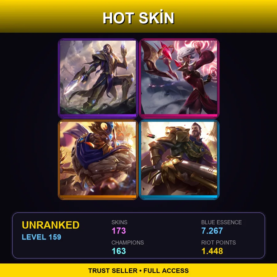 EUW | Lv159 | Unranked | 173 Skin | 163 Champ — LoL account