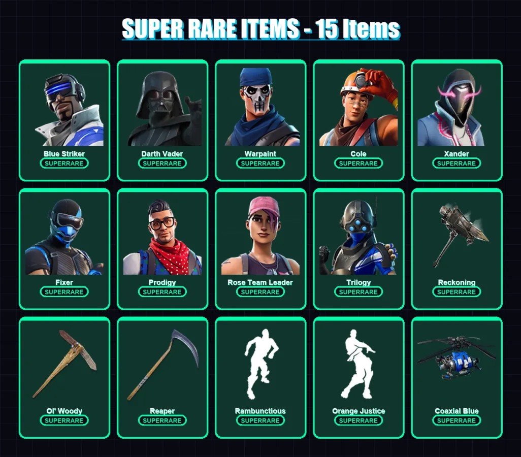[PS4/PS5/XBOX/PC] | Blue Striker | Darth Vader | Warpaint | Cole | Xander | 181 skin | 178 pickaxe | 163 emote | 146 glider | Lv2388