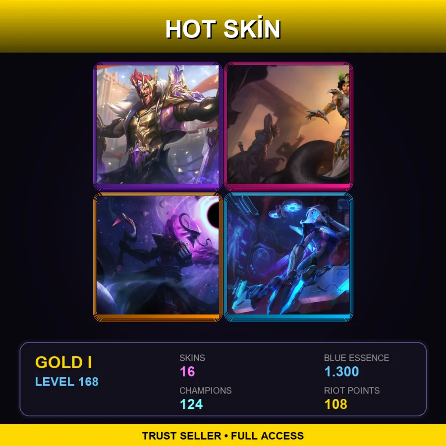 LAN | Victorious Draven | Mythic Cassiopeia | Dark Star Thresh | PROJECT: Ashe | 16 Skin | 124 Champ | Gold I | Lv168